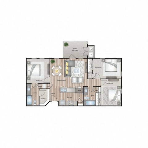 Floor plan for 3 beds, 2 baths, 1150 sqft